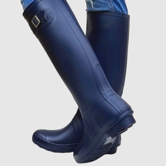 BAMBOO Women's Navy Blue Padinton Knee High Tall Rain Boots NEW NWOT - Picture 4 of 12